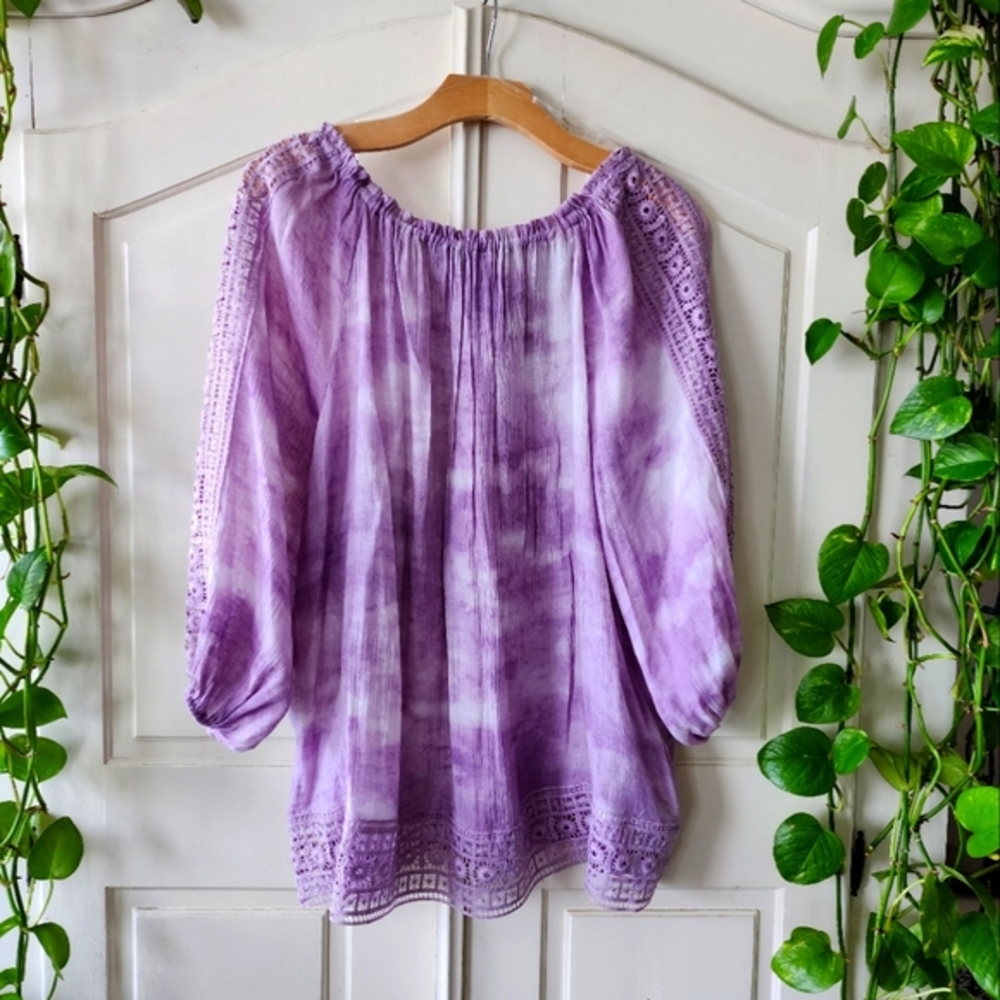 Purple Peasant Lace Stretch Neck Top
